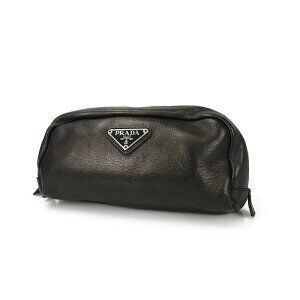 Prada makeup pouch sleek leather Black